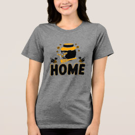 Cartoon Bee and Honey Jar "HOME" T-Shirt トライブレンドＴシャツ