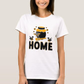Cartoon Bee and Honey Jar "HOME" T-Shirt Tシャツ (正面)
