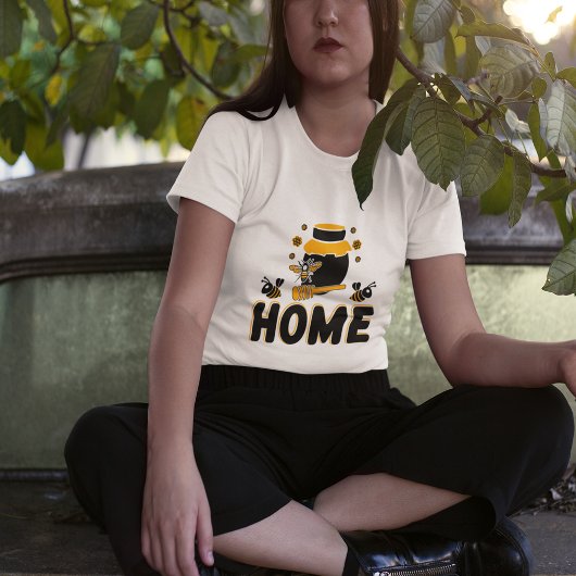 Cartoon Bee and Honey Jar "HOME" T-Shirt Tシャツ
