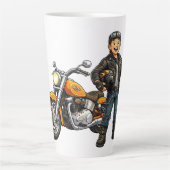 Cartoon Biker with Powerful Motorcycle Rider Art カフェラテマグ (正面)