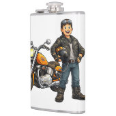 Cartoon Biker with Powerful Motorcycle Rider Art フラスク (左)