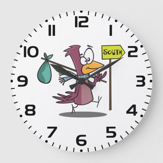 Cartoon Bird Migrating South Traveling ラージ壁時計 (正面)