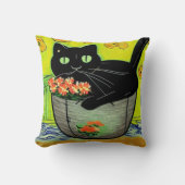 Cartoon Black Cat in Pot クッション (正面)