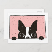 Cartoon Boston Terrier at the Windowはがき ポストカード (正面/裏面)