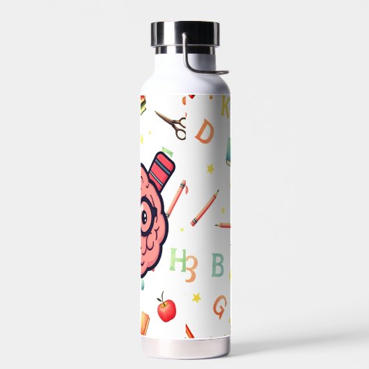 Cartoon Brain Back to School Kids Water Bottle ウォーターボトル (左面)