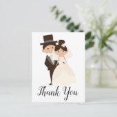 Cartoon Bride & Groom 結婚's Thank You ポストカード (スタンド正面)