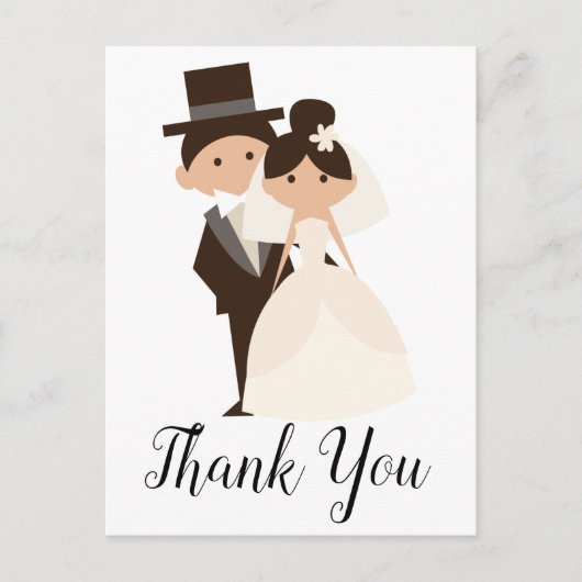 Cartoon Bride & Groom 結婚's Thank You ポストカード (正面)