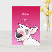 Cartoon Bull Terrier「私はあなたを愛している！」 グリーティングカード (黄色い花)