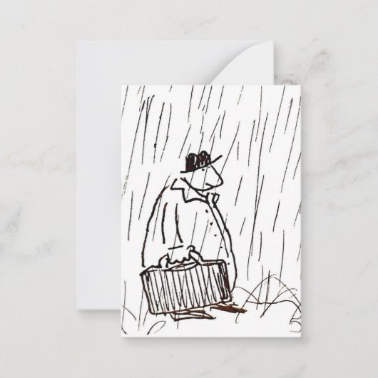 Cartoon Businessman Briefcase Guy in Rain ノートカード (正面)