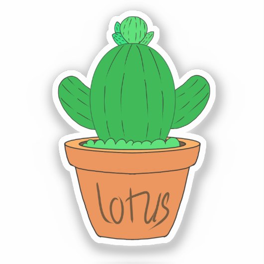 Cartoon Cactus Custom-Cut Vinyl Sticker シール (正面)