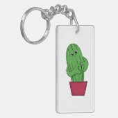 Cartoon Cactus making Heart Sign with Hands キーホルダー (正面左)