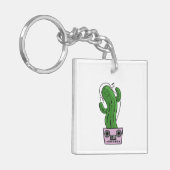 Cartoon Cactus with Headphones and Boombox as Pot キーホルダー (正面左)