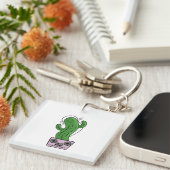 Cartoon Cactus with Headphones and Boombox as Pot キーホルダー (正面右)