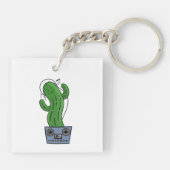 Cartoon Cactus with Headphones and Boombox as Pot キーホルダー (裏面)