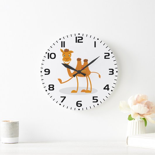 Cartoon Camel Smiling Desert Animal Character ラージ壁時計