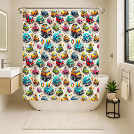 Cartoon Cars Colorful Kids Nursery Shower Curtain シャワーカーテン