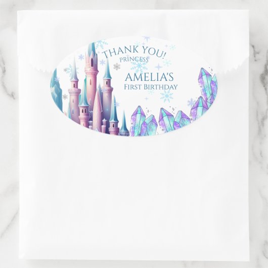  Cartoon Castle 1st Birthday Paper 楕円形シール (バッグ)