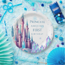  Cartoon Castle 1st Frozen Kingdom Birthday Paper ペーパープレート