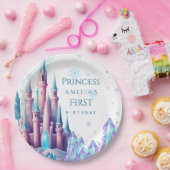 Cartoon Castle 1st Frozen Kingdom Birthday Paper ペーパープレート (パーティー)
