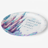 Cartoon Castle 1st Frozen Kingdom Birthday Paper ペーパープレート (アングル)