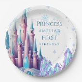 Cartoon Castle 1st Frozen Kingdom Birthday Paper ペーパープレート (正面)
