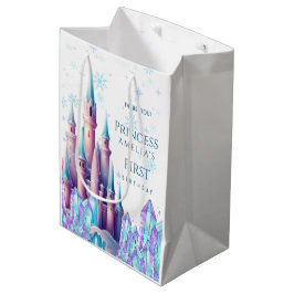 Cartoon Castle Frozen Kingdom 1st Birthday ミディアムペーパーバッグ