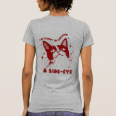 Cartoon Cat "皮肉と横目で見るのが得意です" Tシャツ (裏面)