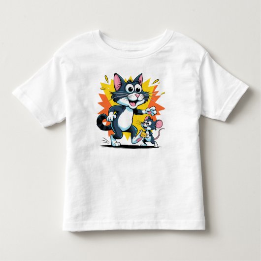 Cartoon Cat and Mouse Chase トドラーTシャツ (正面)