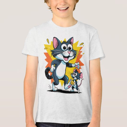 Cartoon Cat and Mouse Chase トライブレンドＴシャツ (正面)