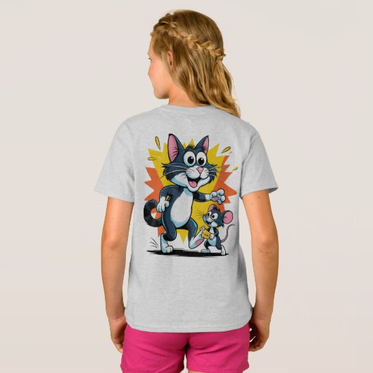 Cartoon Cat and Mouse Chase Tシャツ (裏面フル)