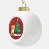 Cartoon Cat by Christmas Tree Snowy Sticker セラミックボールオーナメント (右)