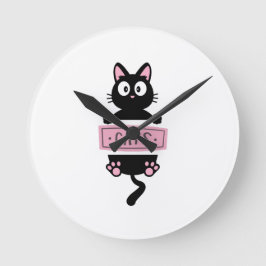 Cartoon cat design clock  ラウンド壁時計