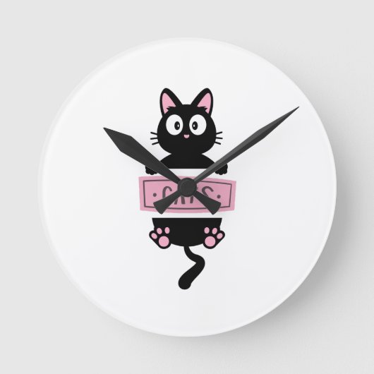 Cartoon cat design clock  ラウンド壁時計 (正面)