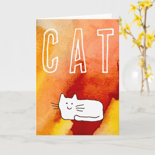 Cartoon Cat Doodle Line Art Folded Greeting Card カード (黄色い花)