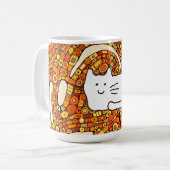 Cartoon Cat Doodle Line Drawing コーヒーマグカップ (正面左)