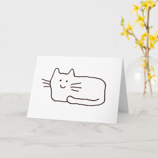 Cartoon Cat Doodle Line Drawing Greeting Card カード (黄色い花)