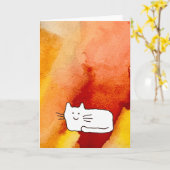 Cartoon Cat Doodle Line Drawing Greeting Card カード (黄色い花)