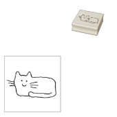 Cartoon Cat Doodle Line Drawing Wood Art Stamp ラバースタンプ (押印)