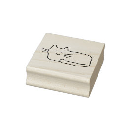 Cartoon Cat Doodle Line Drawing Wood Art Stamp ラバースタンプ