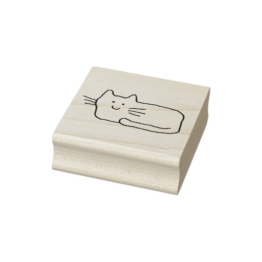 Cartoon Cat Doodle Line Drawing Wood Art Stamp ラバースタンプ (スタンプ)