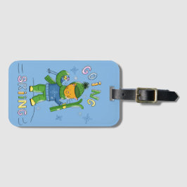 Cartoon Cat Going Skiing Kid Blue Luggage Tag ラゲッジタグ