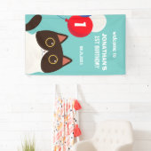 Cartoon Cat Rainbow Balloon Kids Birthday Welcome 横断幕 (インサイチュ)