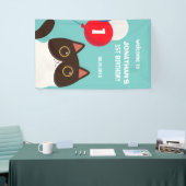 Cartoon Cat Rainbow Balloon Kids Birthday Welcome 横断幕 (トレードショー)