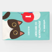 Cartoon Cat Rainbow Balloon Kids Birthday Welcome 横断幕 (横)