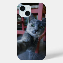 Cartoon Cat Taking a selfie -おもしろい&電スタイリッシュ話 iPhone 15ケース