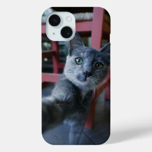 Cartoon Cat Taking a selfie -おもしろい&電スタイリッシュ話 iPhone 15ケース