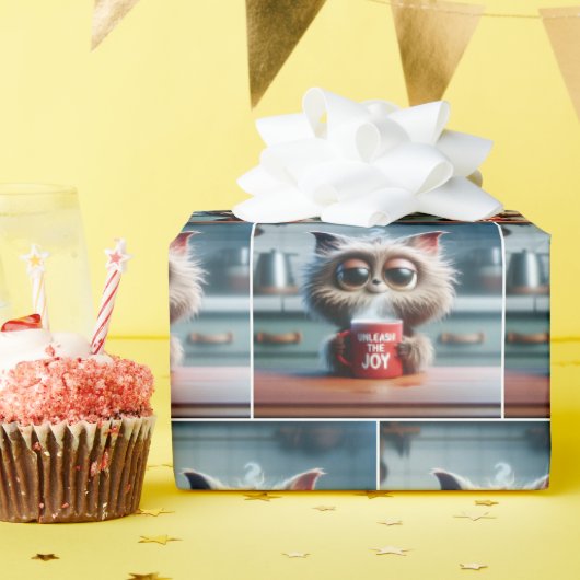 Cartoon Cat With Humorous Text On a Coffee Mug ラッピングペーパー (誕生日パーティー)