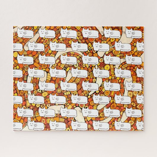 Cartoon Cats Doodle Line Drawing ジグソーパズル (横)
