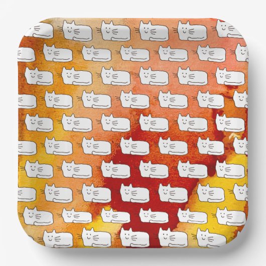 Cartoon Cats Doodle Line Drawing ペーパープレート (正面)