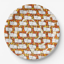 Cartoon Cats Doodle Line Drawing ペーパープレート